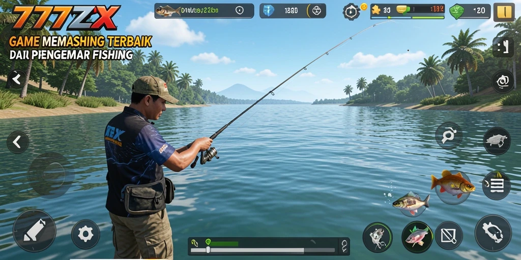 Screenshot gameplay 777ZX yang menunjukkan pengalaman memancing yang seru dan menantang.